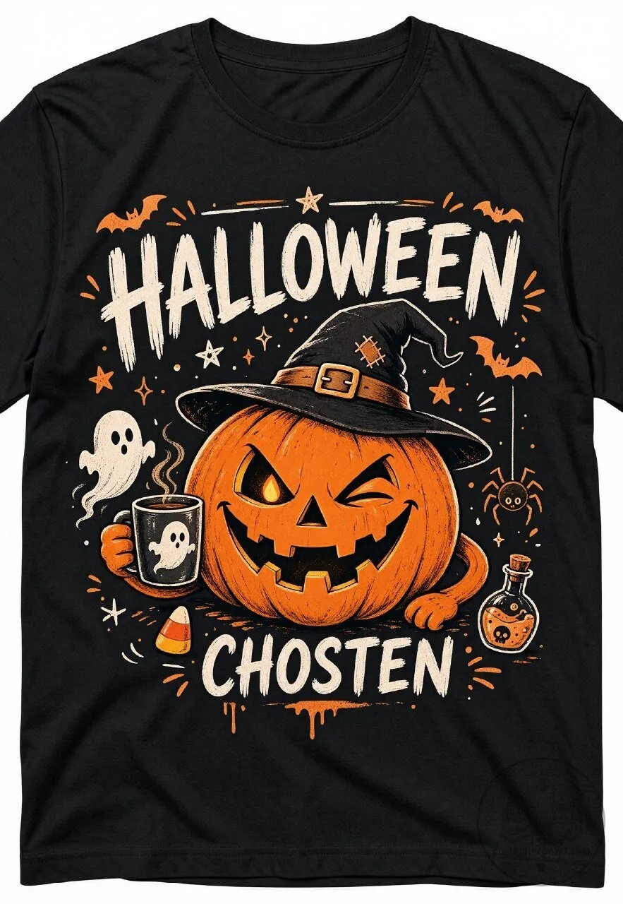 Halloween Pumpkin Witch Hat Graphic T-Shirt